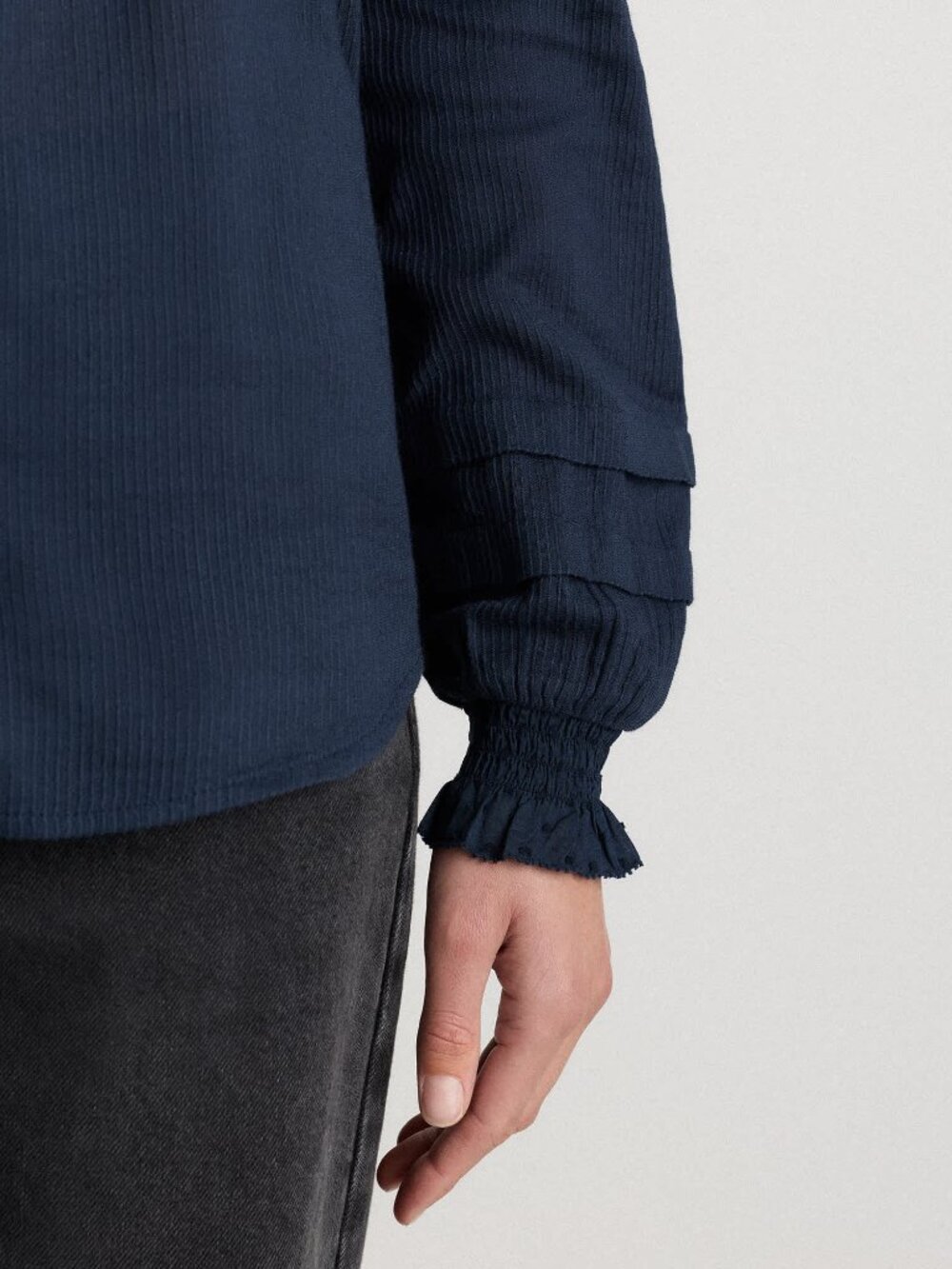 Quince Peasant Blouse in Navy - Organic Textured Cotton - Picture 5 of 9